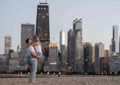 Chicago Skyline Engagement Session Summer Wrigley Building Michigan Avenue Engagements