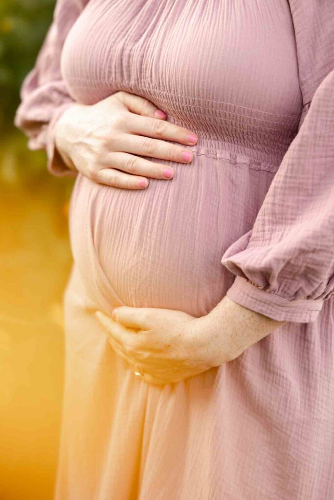 15-Pink Maternity Dress Light Classic Saint Charles Illinois Fall Outdoor Maternity Session By Mary Rose Photography