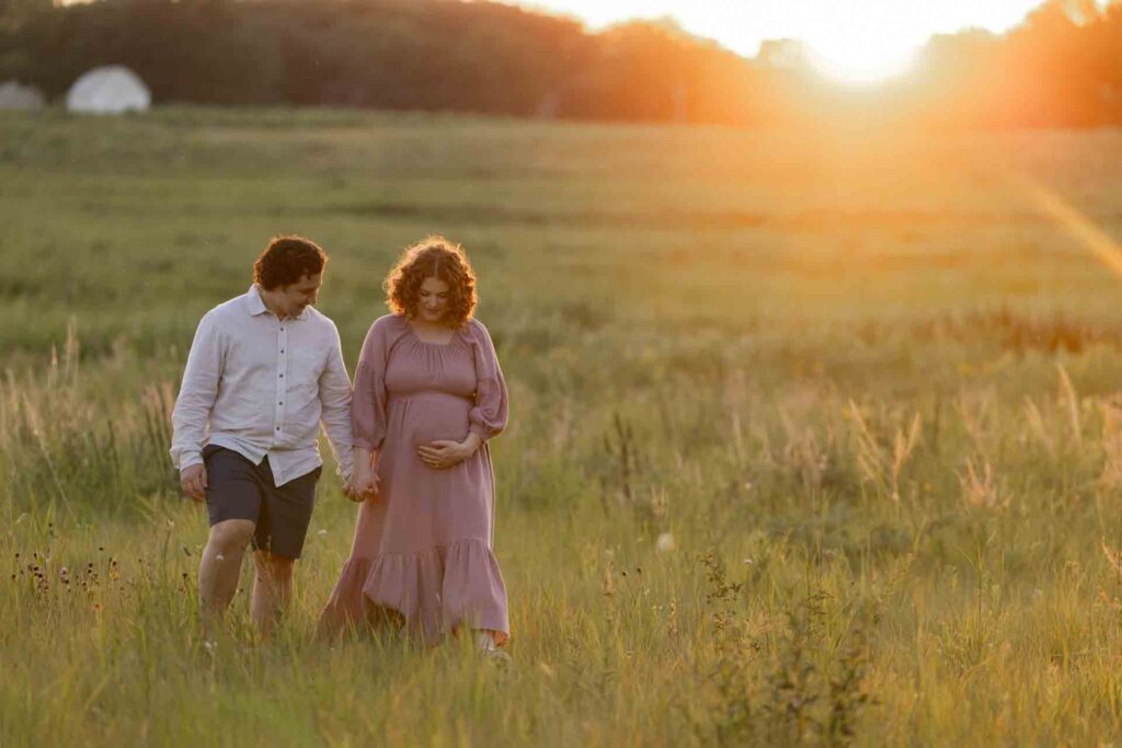 51-Saint Charles Illinois Summer Fall Outdoor Flowers and Field Maternity Session Golden Hour and Sunset
