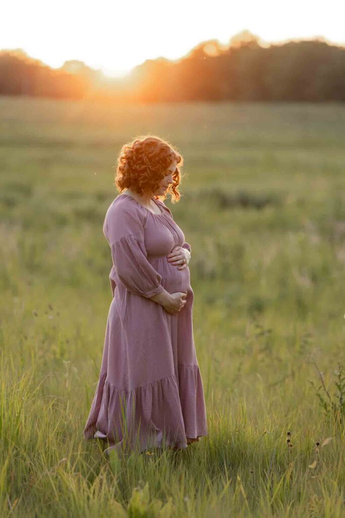 55-Saint Charles Illinois Summer Fall Outdoor Flowers and Field Maternity Session Golden Hour and Sunset