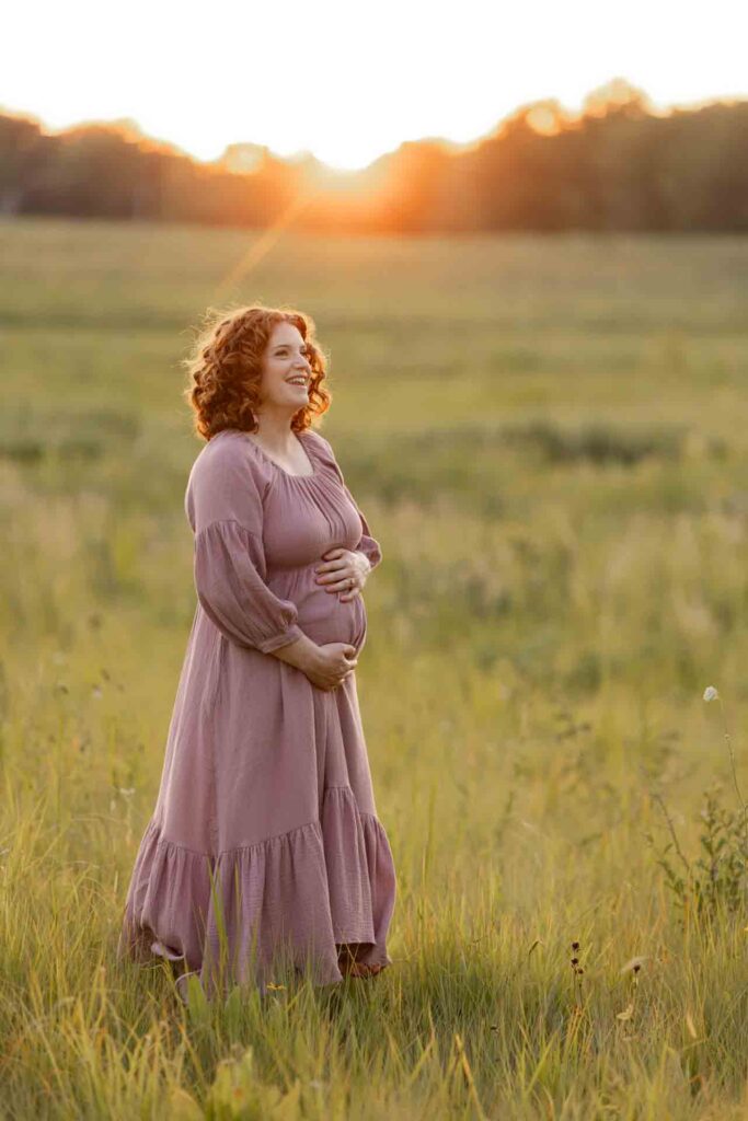 56-Saint Charles Illinois Summer Fall Outdoor Flowers and Field Maternity Session Golden Hour and Sunset