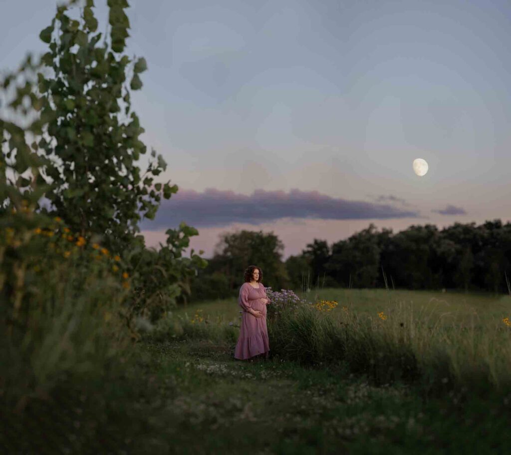 59-Saint Charles Illinois Summer Fall Outdoor Flowers and Field Maternity Session Golden Hour and Sunset
