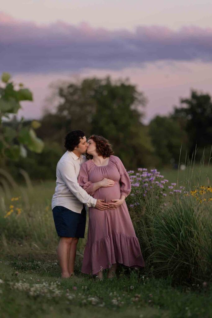 60-Saint Charles Illinois Summer Fall Outdoor Flowers and Field Maternity Session Golden Hour and Sunset