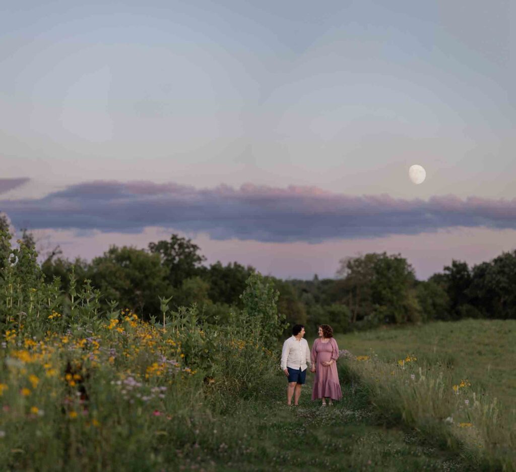 62-Saint Charles Illinois Summer Fall Outdoor Flowers and Field Maternity Session Golden Hour and Sunset