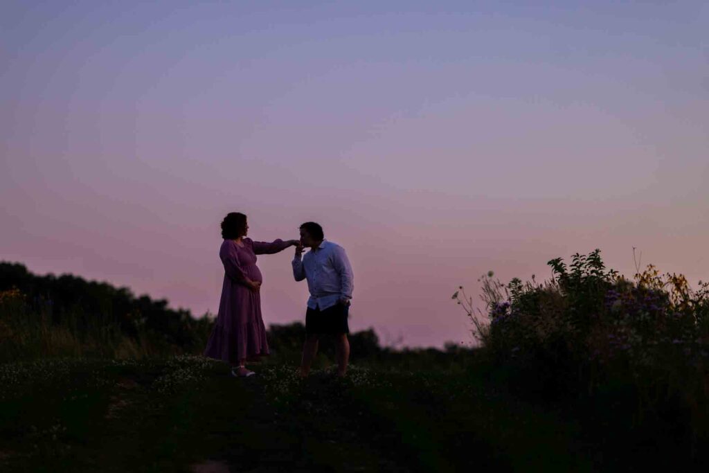 67-Saint Charles Illinois Summer Fall Outdoor Flowers and Field Maternity Session Golden Hour and Sunset